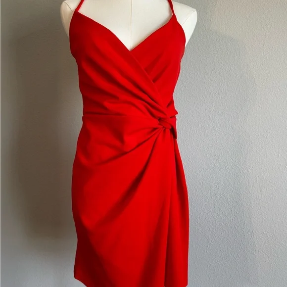 Lulus Ready for the Night Coral Red Twist-Front Mini Dress Large NWOT NEVER WORN - Picture 4 of 7